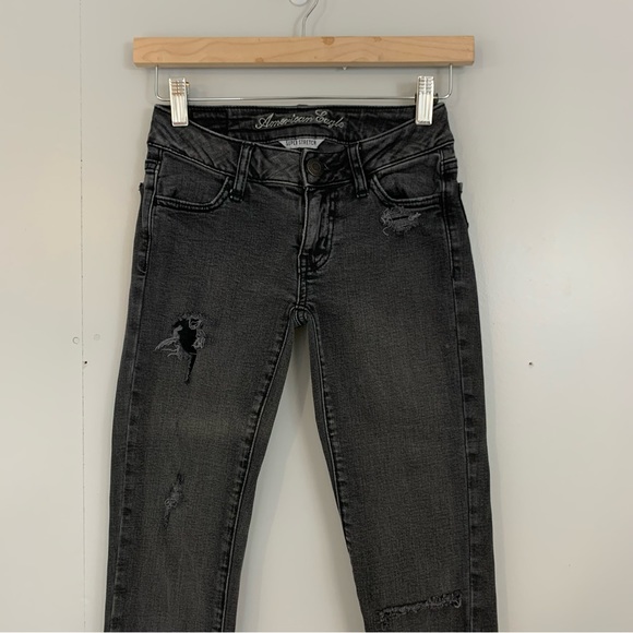 American Eagle Super Stretch Jegging Jeans Skinny Black Gray Wash Distressed 00 - Picture 2 of 12